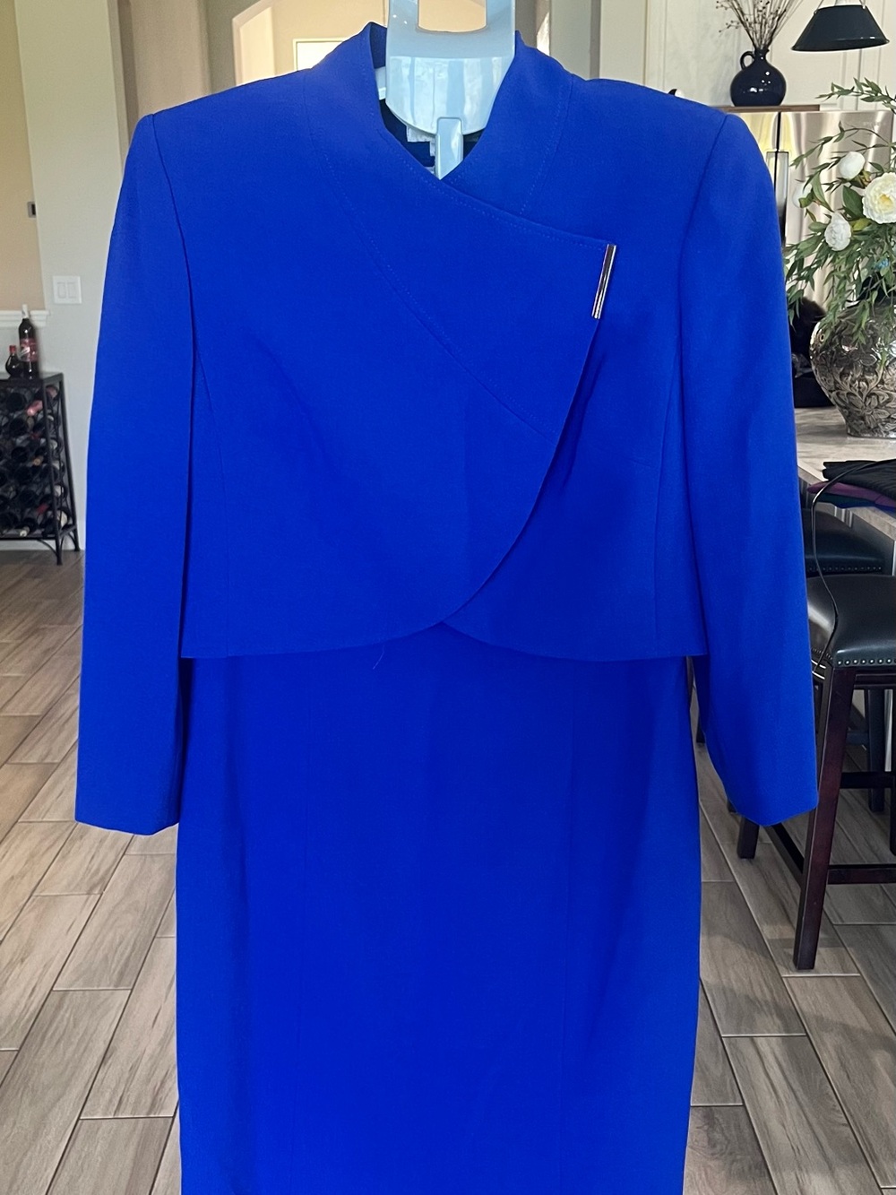 Tahari Royal Blue Long Sleeve Two-Piece Dress and Cropped Jacket